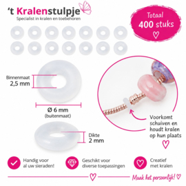1 doosje 400 x Rubber stopper kralen 6 x 2 mm – gat 2,5 mm – transparant