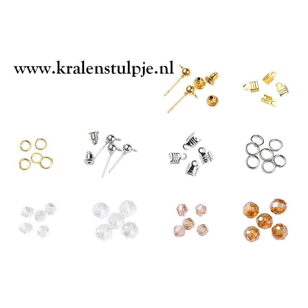 DIY sieraden maken set – bicone glaskralen, metalen onderdelen en elastisch draad – gemixte kleuren – inclusief opbergdoosje