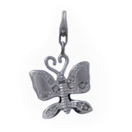 Vlinder met vleugeltjes van strass  925 Sterling Zilveren Bedel met karabijnsluiting