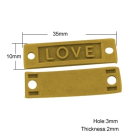 2 x  Prachtige tussenzetsel "Love"  35 x 10 x 2mm   gat: 3mm goudkleur ♥