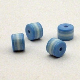 25 x Resin cilinder regenboog kraal  6x8 mm tinten blauw