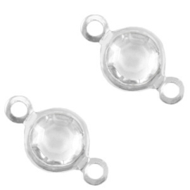 2 x Bedels DQ metaal tussenstuk crystal glas rond 6mm Silver-Crystal (Nikkelvrij)