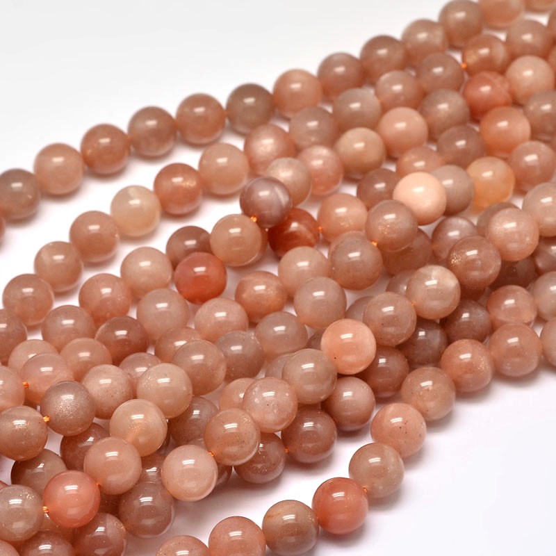 10 x edelsteen kralen van Sunstone (Zonnesteen) – 10 mm – kleur oranje/brons – gat ca. 1 mm