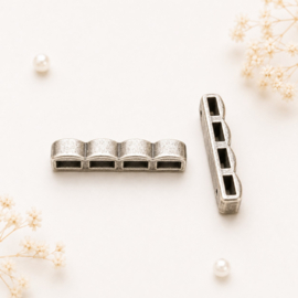 1 x DQ metalen verdeler Jolie schuiver 4-gaats 24 x 6 x 6 mm – voor 5 mm leer – antiek zilverkleur