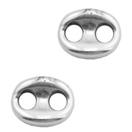 2 x Onderdelen TQ metaal verdeler ovaal 17x14mm Antiek zilver knoop gaten : 4,3mm