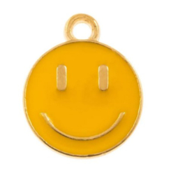 2 x Bedel Enamel light gold Smiley 14,5 x 12mm oogje: 1,5mm yellow