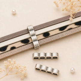 1 x DQ metalen verdeler Jolie schuiver 4-gaats 24 x 6 x 6 mm – voor 5 mm leer – antiek zilverkleur