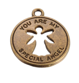 6 x geel koper kleur metalen bedel engel You are my special angel 22 x 18,5 x 1,5mm, gat: 2mm