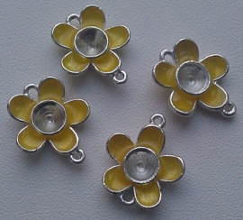 2 x Zilverkleurig metalen tussenzetsel bloem geel 19 mm