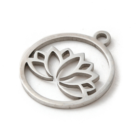 1 x RVS 201 Stainless Steel bedel lotus 17 x 15 x 1 mm – oogje 1,5 mm – RVS kleur – Non Tarnish