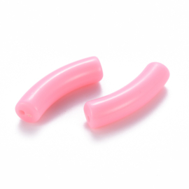 10 x Acryl kralen tube opaque Pink ca. 32x8mm (gat Ø1.8mm)