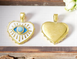 1 x RVS 201 PVD vacuum plating hart bedel met evil eye, blauwe edelsteen18K Gold plated 21,5 x 17,5 x 5,5mm oogje 5 x 3mm