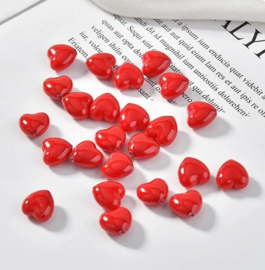 10 x Hartjes kraal acryl 10 x 11 x 6mm gat: 2mm rood ♥