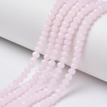 1 x Streng Glaskralen Facet Rondelle Briolette 8x6 mm –Pink– ca. 68-70 stuks – gat 1 mm