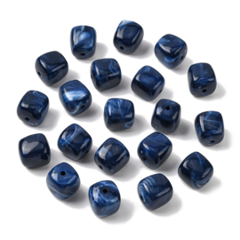 10 x Acryl kralen cube two tone 17 x 15,5 x 15,5 mm – gat 3 mm – royal blue
