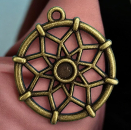 DQ metalen bedel dromenvanger dreamcatcher, geel koper kleur afm. 30x28mm voor Swarovski SS16 flatback (Nikkelvrij)