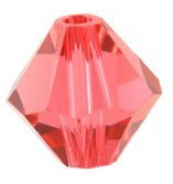 10  x Preciosa Kristal Bicone ca. 6mm gat: 1mm Kleur roze rood