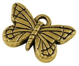 4 x Prachtige goudkleurige Tibetaans zilveren bedel van een vlinder 11 x 15,5 x 4mm gat 1,5mm