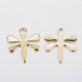 2 x RVS 304 bedel van een libelle goud kleur 12 x 11 x 0,8mm, oogje: 1,2mm