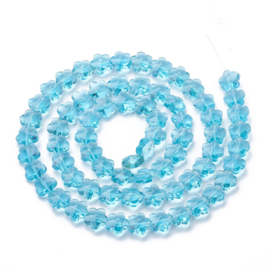 2 x Bloem facet crystal glas kralen 13 x 13,5 x 8,5 mm – gat 1 mm – Plum Light Sky Blue / Baltic Sea Blue