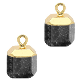 1 x Natuursteen hangers square Anthracite-gold Shimmer stone