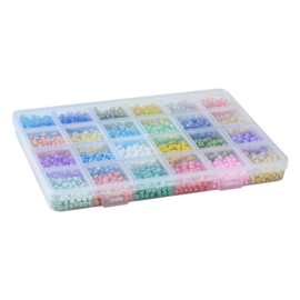 1 x Starterspakket rocailles 24 soorten 4-5 x 3-4 mm – gat 1-2 mm – gemixte kleuren