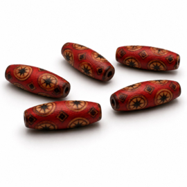 20 x Afrikaanse ovale houten kralen 23 x 8 mm – gat ca. 3 mm – bewerkt met print
