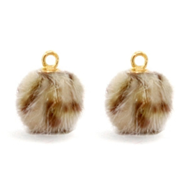 Nieuw! Pompom bedels Faux fur leopard Goud Brown 12mm