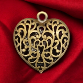 1 x Metalen bedel bali style hart 35 x 34,5mm x 11mm oogje 3,5mm geel koper kleur