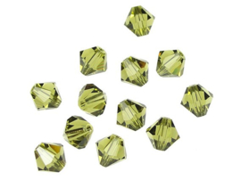 10 x Preciosa Kristal Bicone ca.4mm gat: 1mm Olive