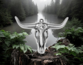 DQ metaal hanger grote bull skull 52x35mm Antiek Zilverkleur, oogje 2 mm  (Nikkelvrij)
