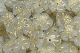 2 x Tsjechische Glaskralen Apple Flower Pressed Beads 14x14mm wit