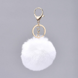 Super zachte fluffy sleutelhanger  licht goudkleur c.a. 138mm wit