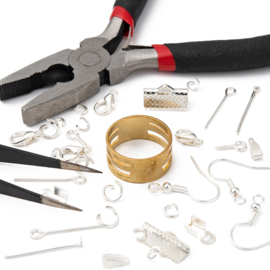 Starters pakket sieraden maken, sieraden onderdelen en gereedschap zilverkleur