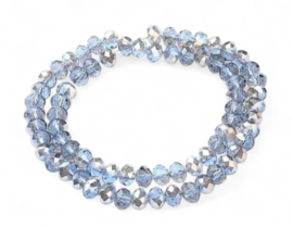 1 x Streng met ca. 72 glaskralen facet rondelle briolette kristal – 8 x 6 mm – gat 1 mm – Gray AB Plated