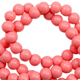 30 x 4mm  glaskralen opaque  Coral pink gat: 1mm