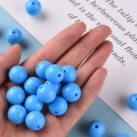 10 x Acryl kralen rond 16 x 15 mm – gat 2,8 mm – Deep Sky Blue