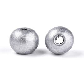 20 x Houten kralen rond 8 x 7 mm – gat 2 mm – zilverkleur