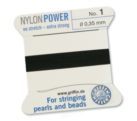 Griffin Nylon Power no stretch - extra strong 2 meter met naald  No: 1 Ø 0,35mm zwart