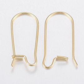 2 x Tarnish Resistant 304 RVS oorbellen haakjes Afm: c.a. 20 x 9 x 0,8 mm 18K Gold Plated