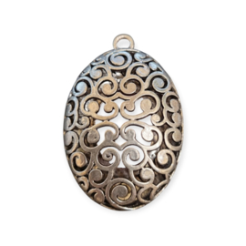 Grote metalen hanger antiek zilverkleur voor een sjaal of ketting  sjaal bedel met bruine natuursteen 50 x 76 x 25mm,  Gat: c.a. 6mm