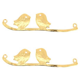 1 x DQ metalen tussenstuk vogeltjes op tak 10,5 mm x 43 mm goudkleur (Nikkelvrij)
