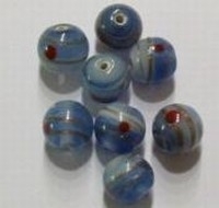 10 x  Glaskraal India rond blauw gemeleerd 9 mm