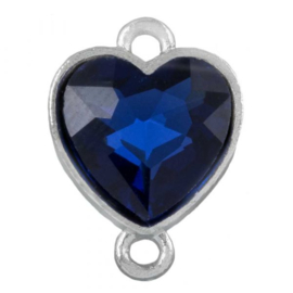 Tussenstuk Crystal glas hartje ♥ 19 x 14 x 6,5 mm oogjes: 2mm Dark Blue