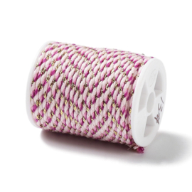 1 rol Metallic gevlochten koord – katoen/polyester mix – 1,5 mm – Light Coral met goudkleurige draad – 4 meter