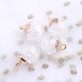 2 x Transparante Glazen Bal Charms, mini kerstballetje 16mm oogje: 2,2mm transparant Crystal Clear