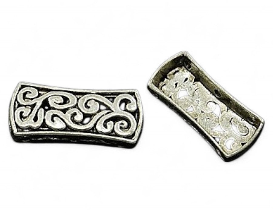 2 x Metalen verdeler tussenzetsel 12 x 27 x 4 mm – 3 gaten weerszijden – antiek zilverkleur