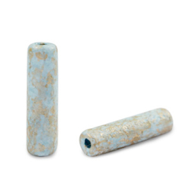 5x DQ Grieks keramiek kralen gold spot tube Haze blue ca. 20x5mm (Ø1.9mm)