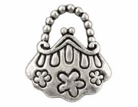 4 x Metalen bedeltjes tasje 15 x 14 mm – antiek zilverkleur