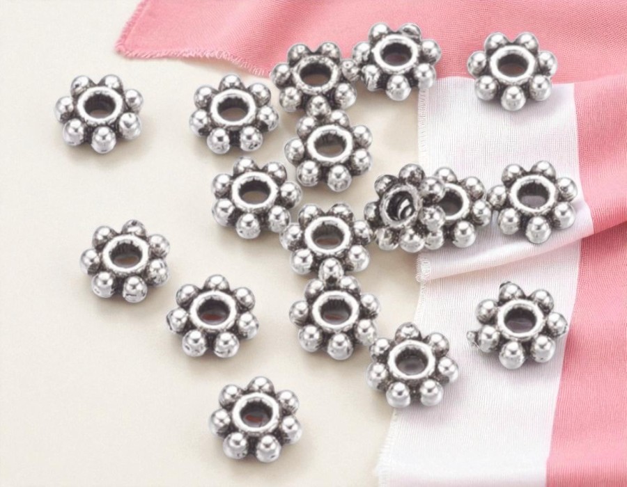 25 x Metalen spacer kralen 4 x 1 mm – gat ca. 1 mm – antiek zilverkleur